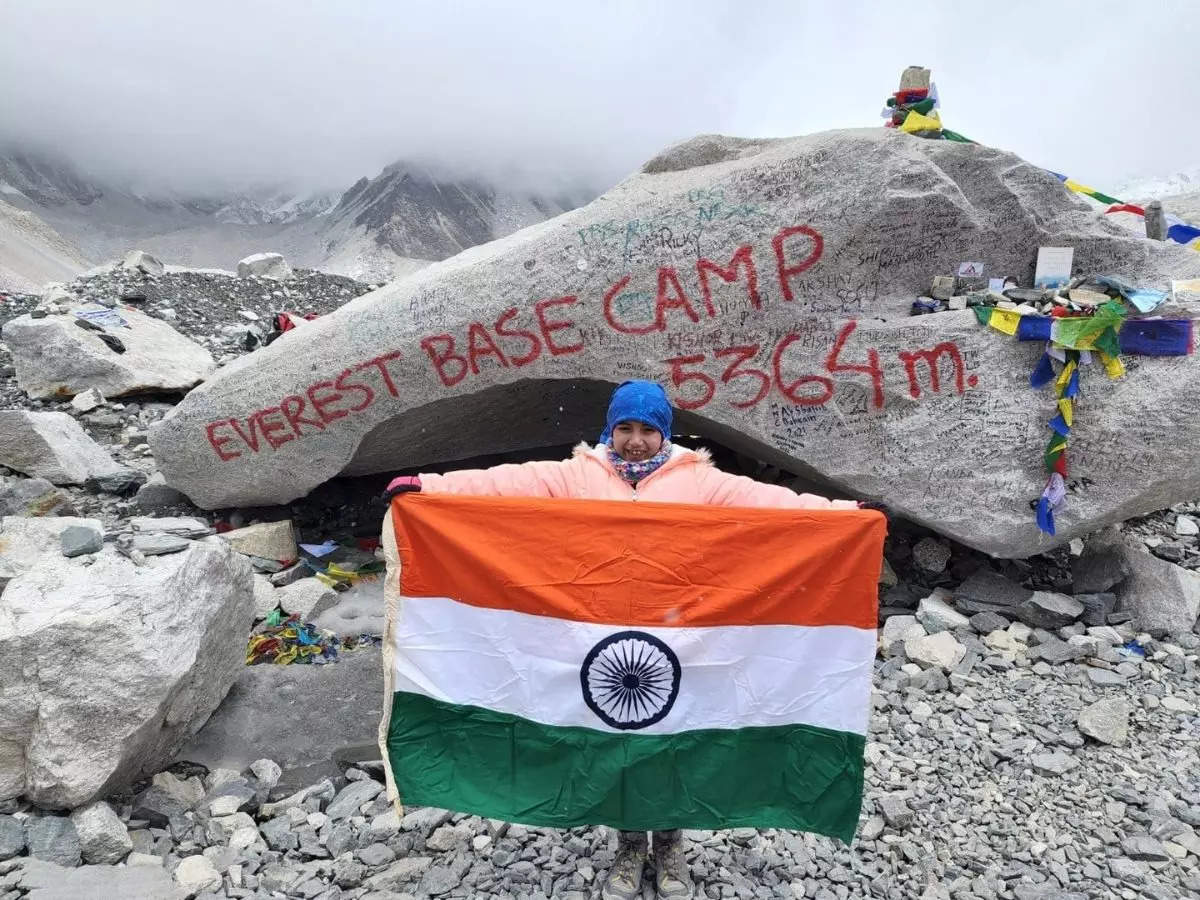 Rhythm Mamania, 10, pictured at the Everest Base Camp