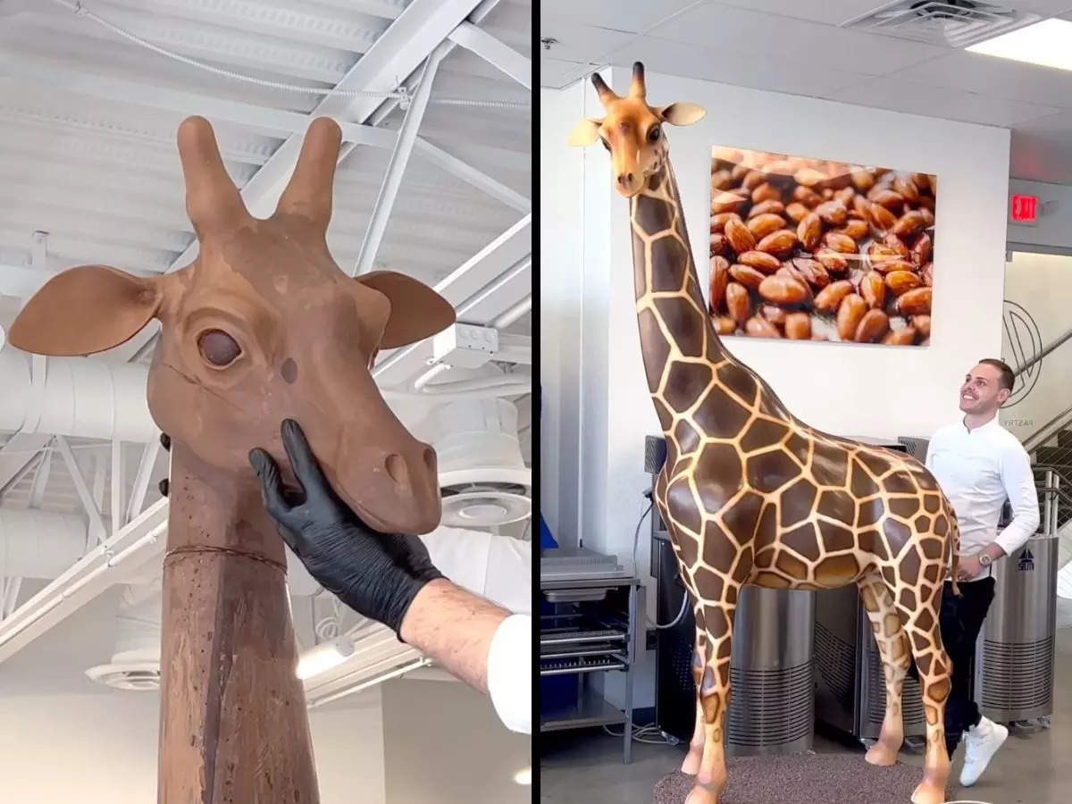 Pastry chef's eight-foot-tall chocolate giraffe | Image courtesy: Youtube/Amaury Guichon