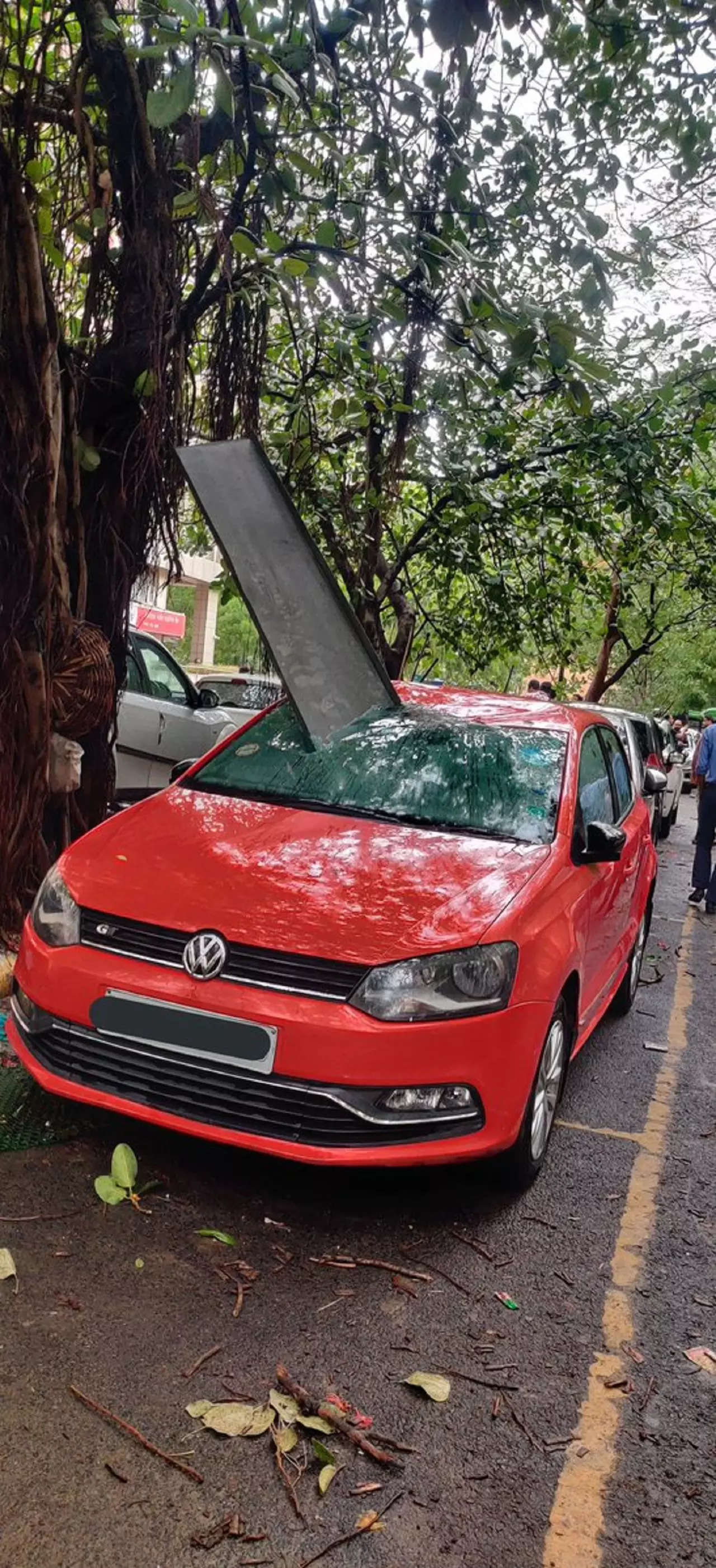Metal object pierces car in the aftermath of Delhi rains