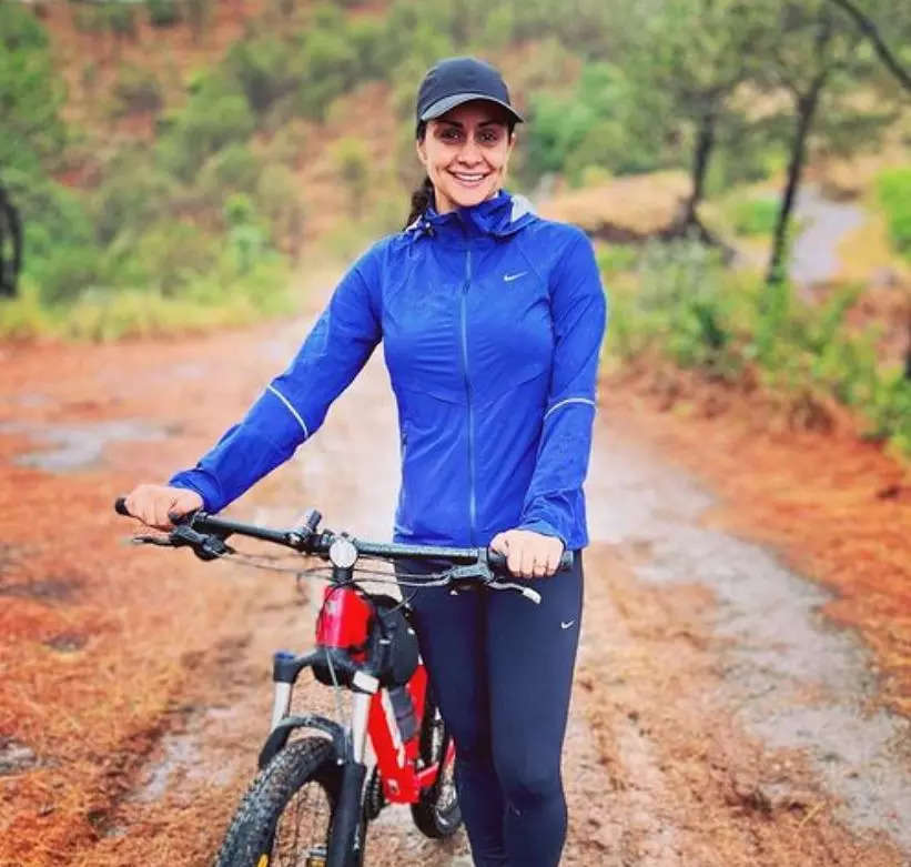 Gul Panag, who is currently in Himachal Pradesh, had earlier revealed on Instagram that she is all set to try her hands with a new fitness routine and it seems that uphill bike riding is her new way to stay in shape.  (Photo credit: Gul Panag/Instagram)