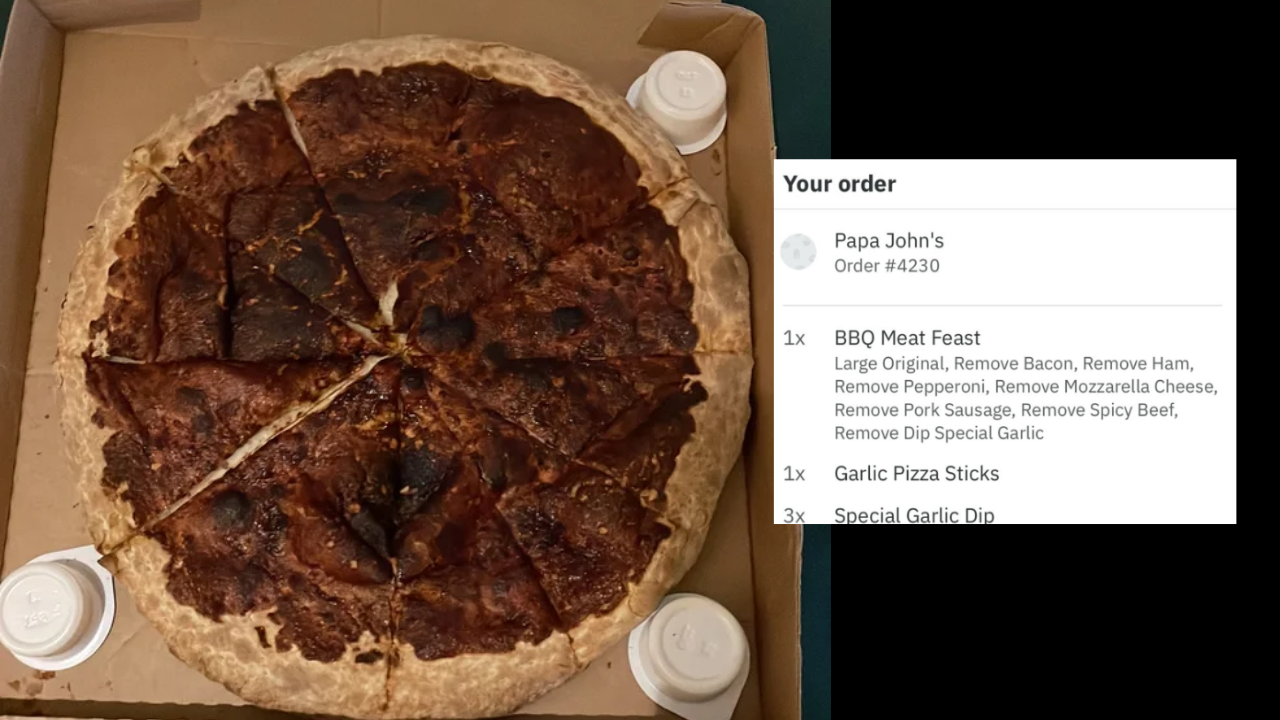 Drunk man removes all toppings, including cheese, in pizza order