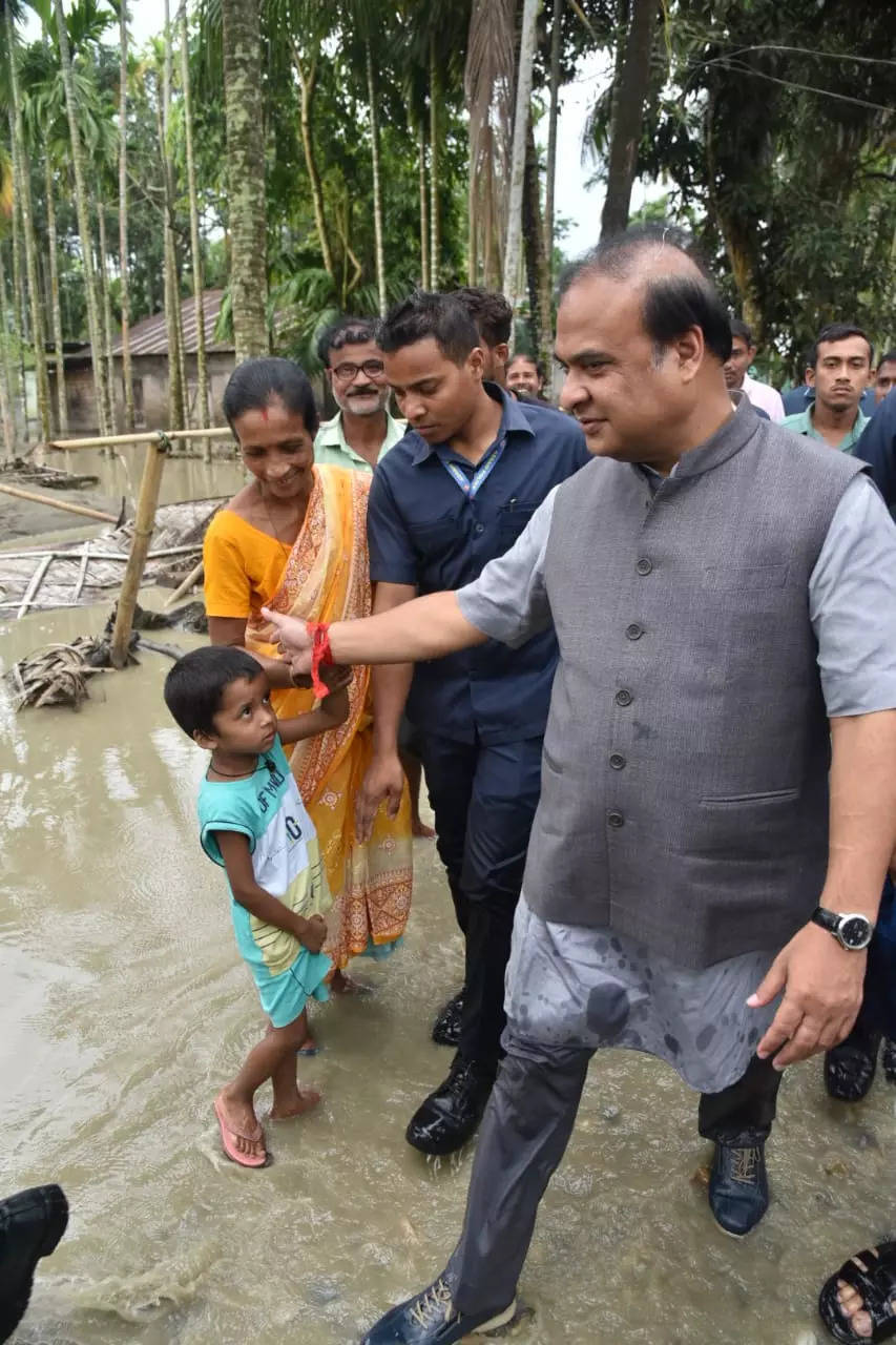 Assam Flood: CM Himanta Biswa Sarma Wades Through Floodwaters To Meet ...