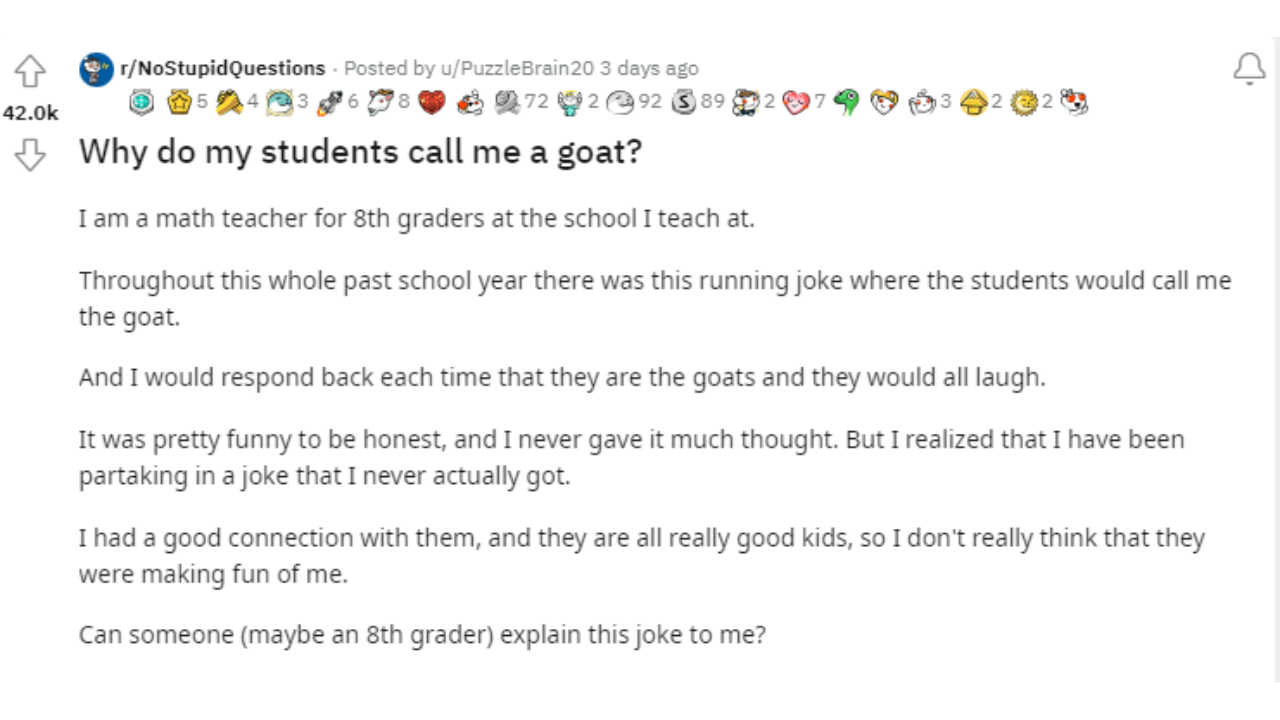 Warum nennen mich meine Schüler eine Ziege?  Ein Mathematiklehrer deckt die Wahrheit hinter einem Spitznamen auf.