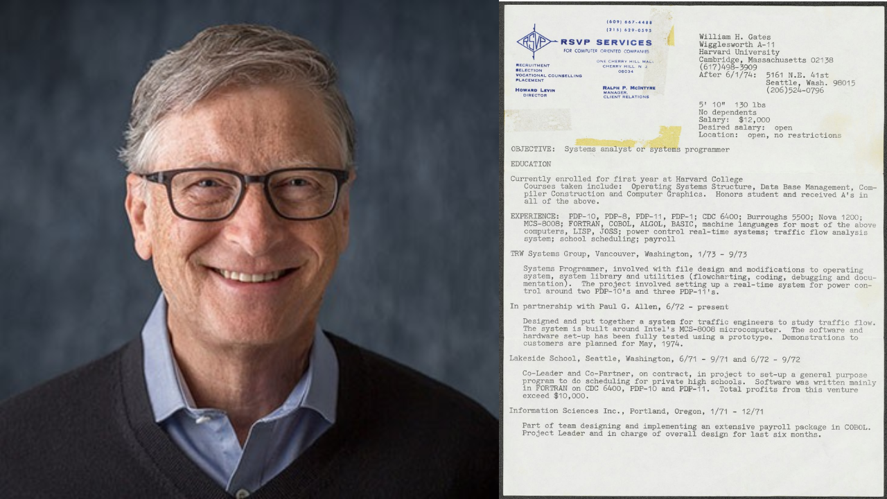 Bill Gates shares his resume from 1974 people ask your name is William