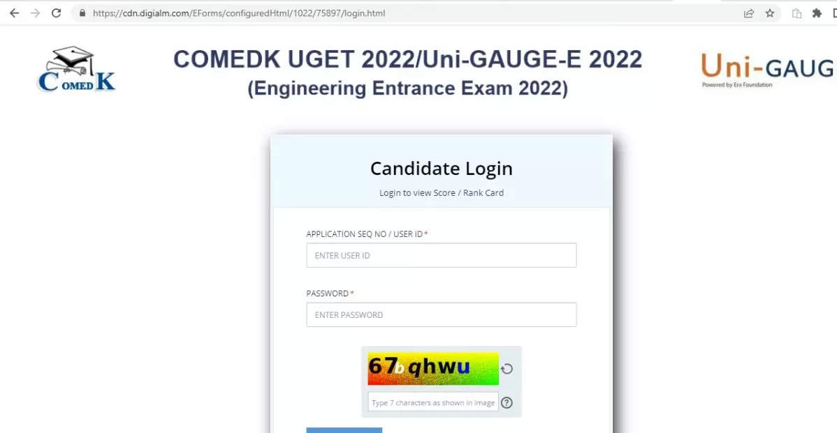 COMEDK UGET 2022-scorekaarten