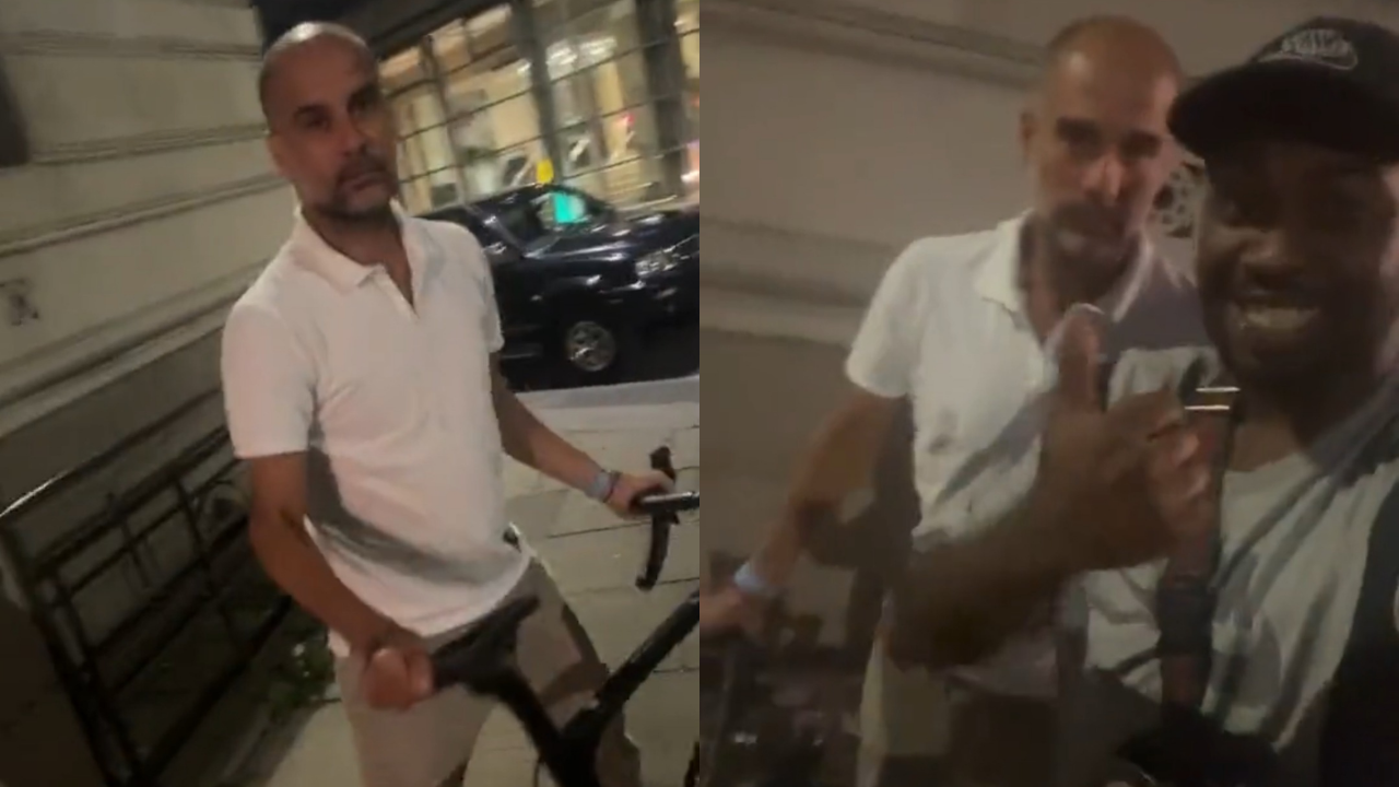 Watch Manchester City boss Pep Guardiola get chased by a fan on bike camera late at night
