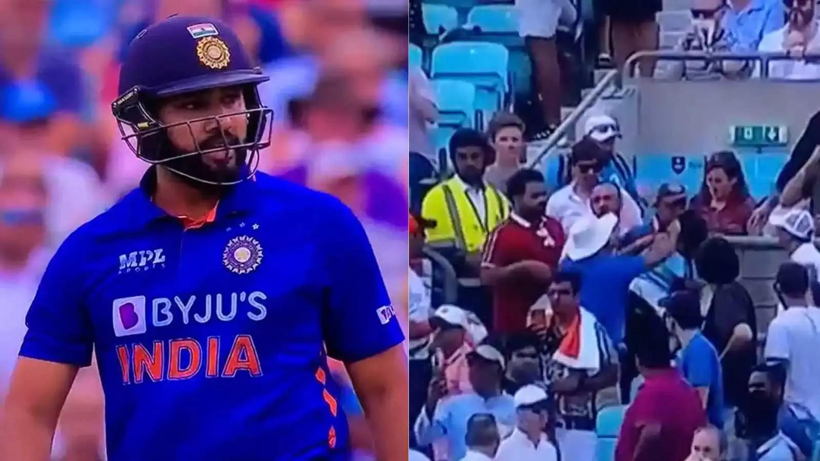 Watch Rohit Sharmas six hits young spectator in crowd play stop briefly