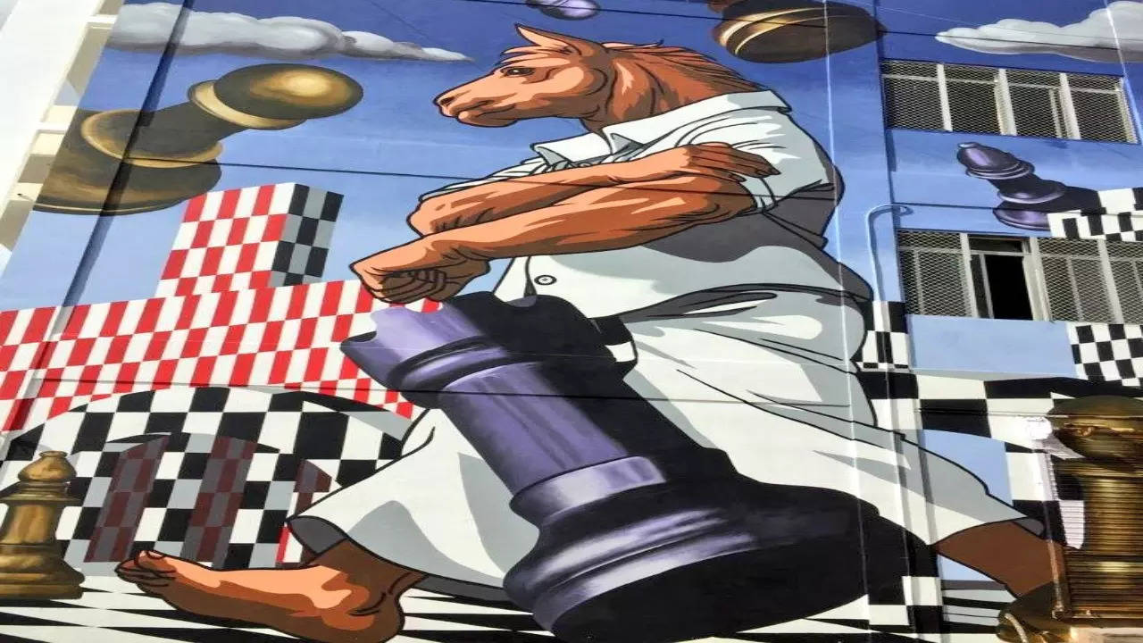 Street art of the 44th Chess Olympiad mascot- Thambi