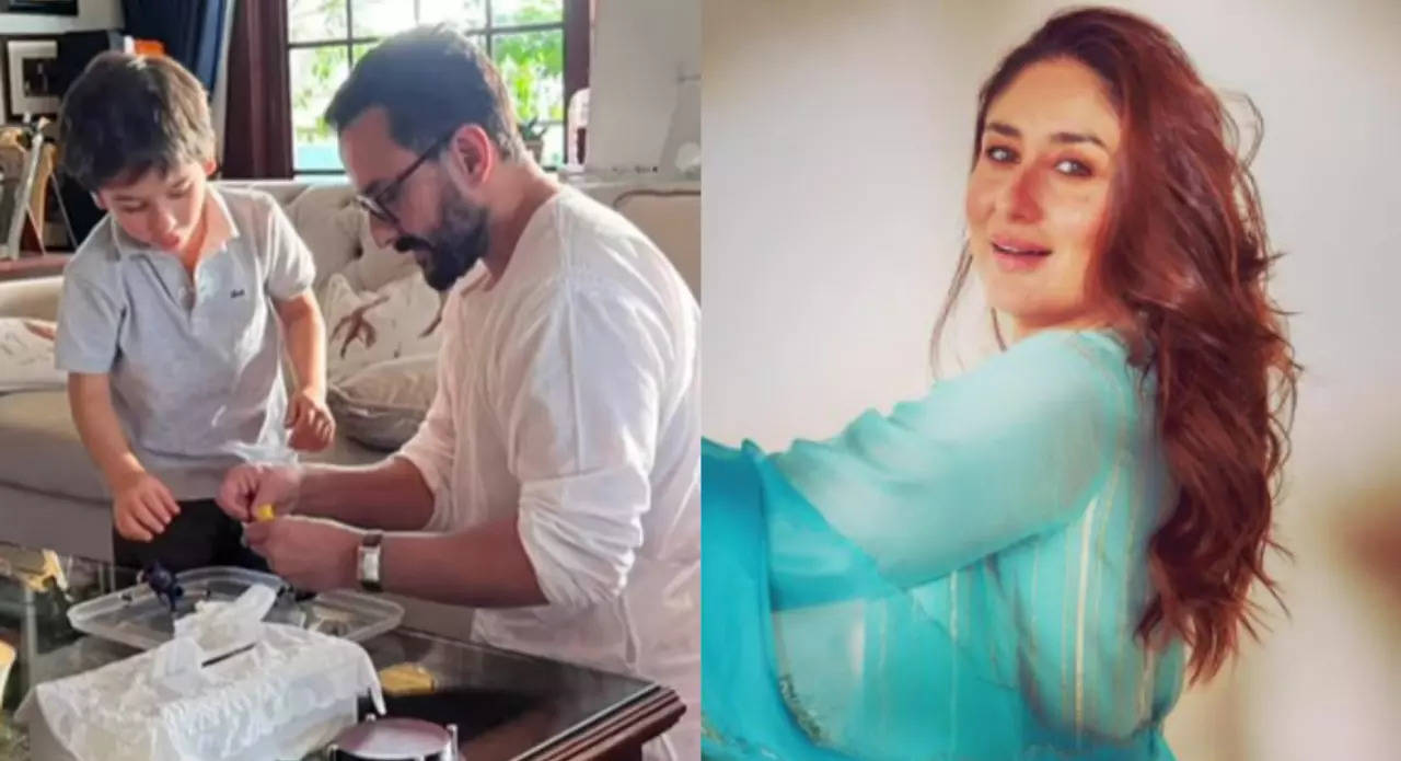 Saif Ali Khan helps Taimur build his first-ever rock band stage on  Independence Day; Kareena drops cute video