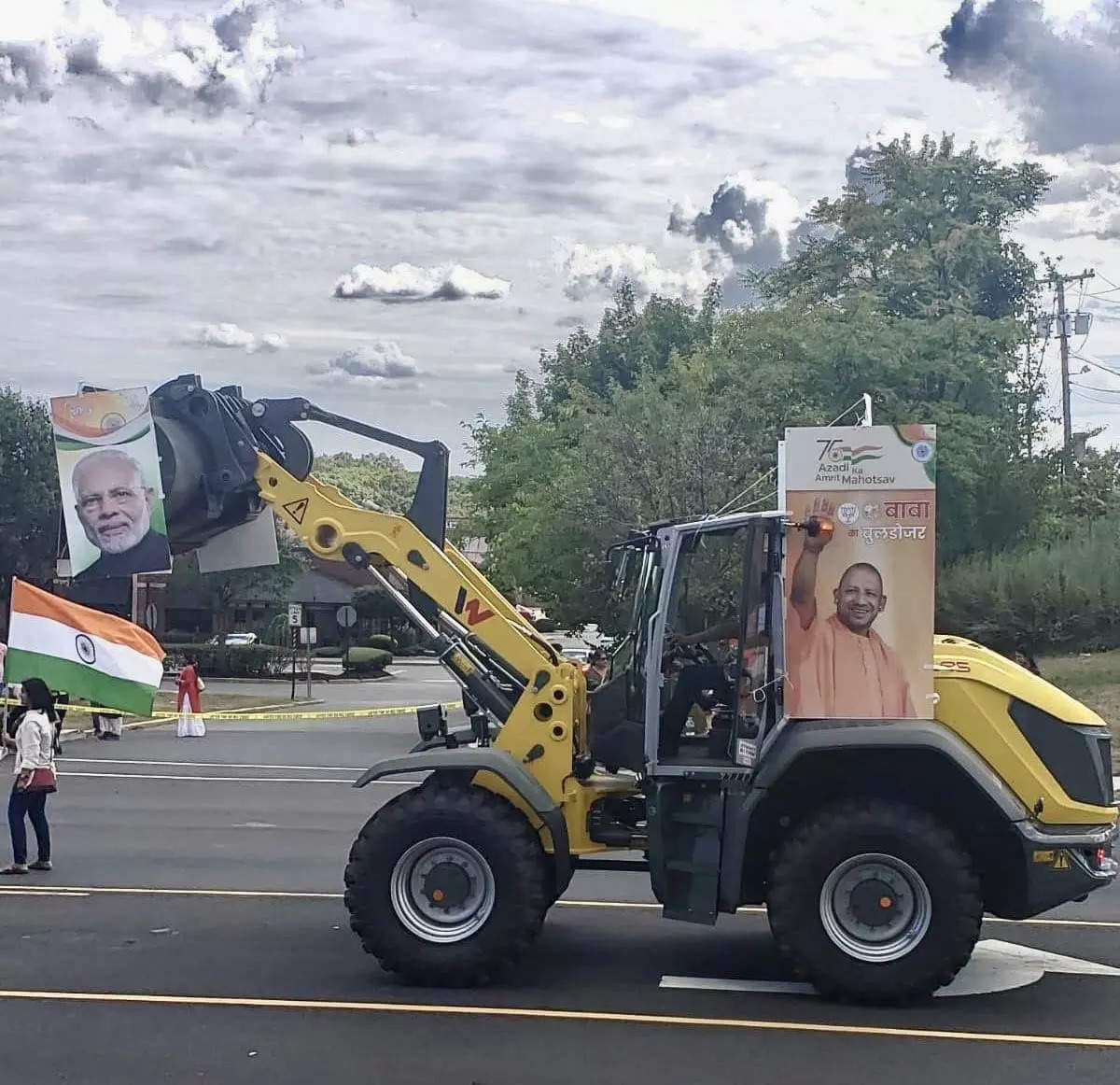 'Baba bulldozer' featuring posters of PM Modi, CM Yogi Adityanath joins Indian Independence Day celebrations in US