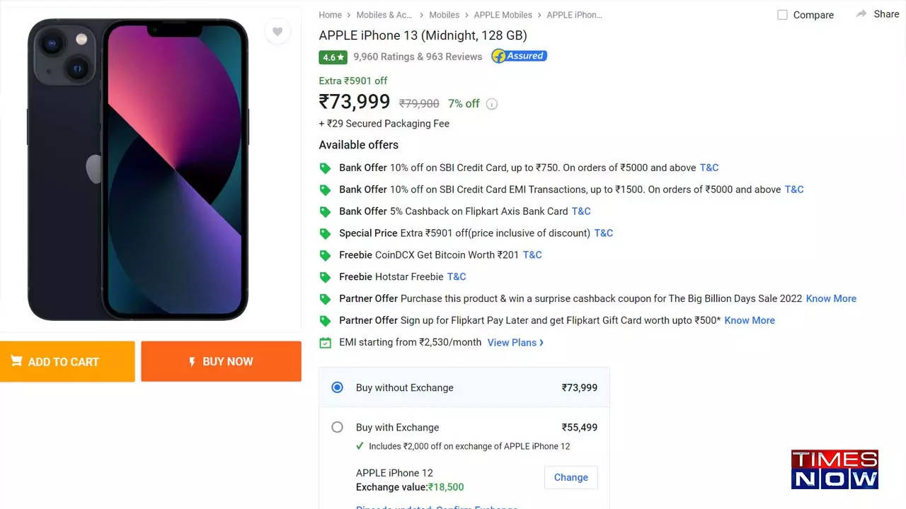 Flipkart sells iPhone 13 with INR 18500 exchange offer
