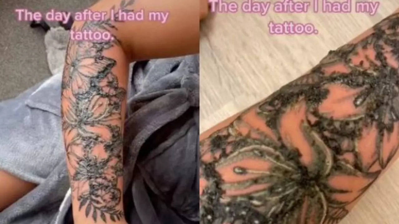 Disaster tattoo': Woman left unable to bend her arm just hours after  getting inked