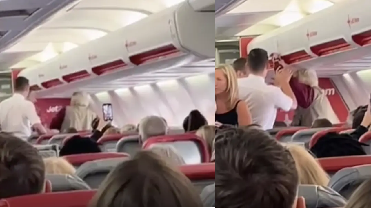 Un video de un pasajero anciano abofeteando a un miembro de la tripulación de vuelo después de que se le negara una copa de champán se ha vuelto viral.