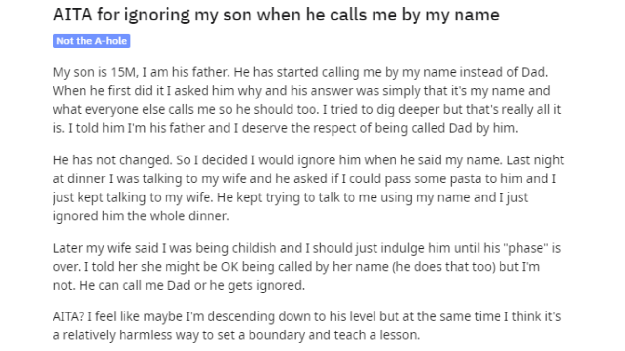 Man Furious After Son Stops Calling Him Dad Chooses To Say His Name