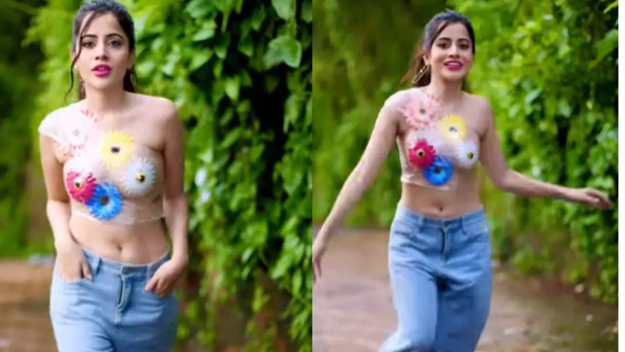 Urfi Javed wears crop top made of transparent food film; actress almost  trips as she does catwalk in heels - watch