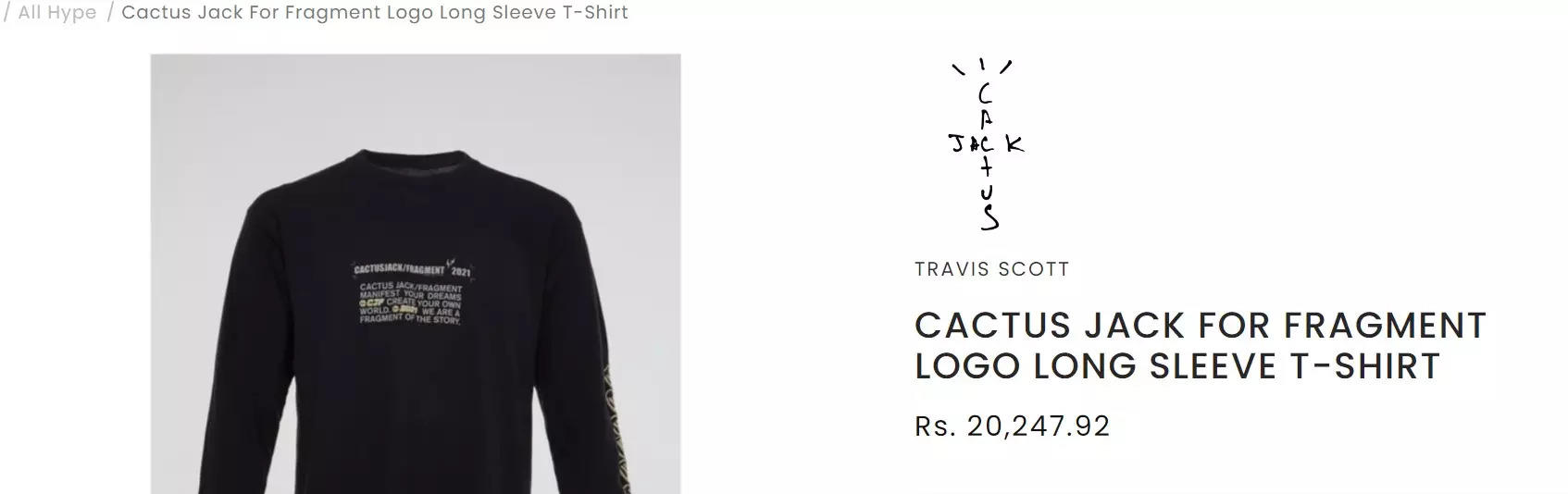 Cactus Jack For Fragment Logo Long Sleeve T-Shirt