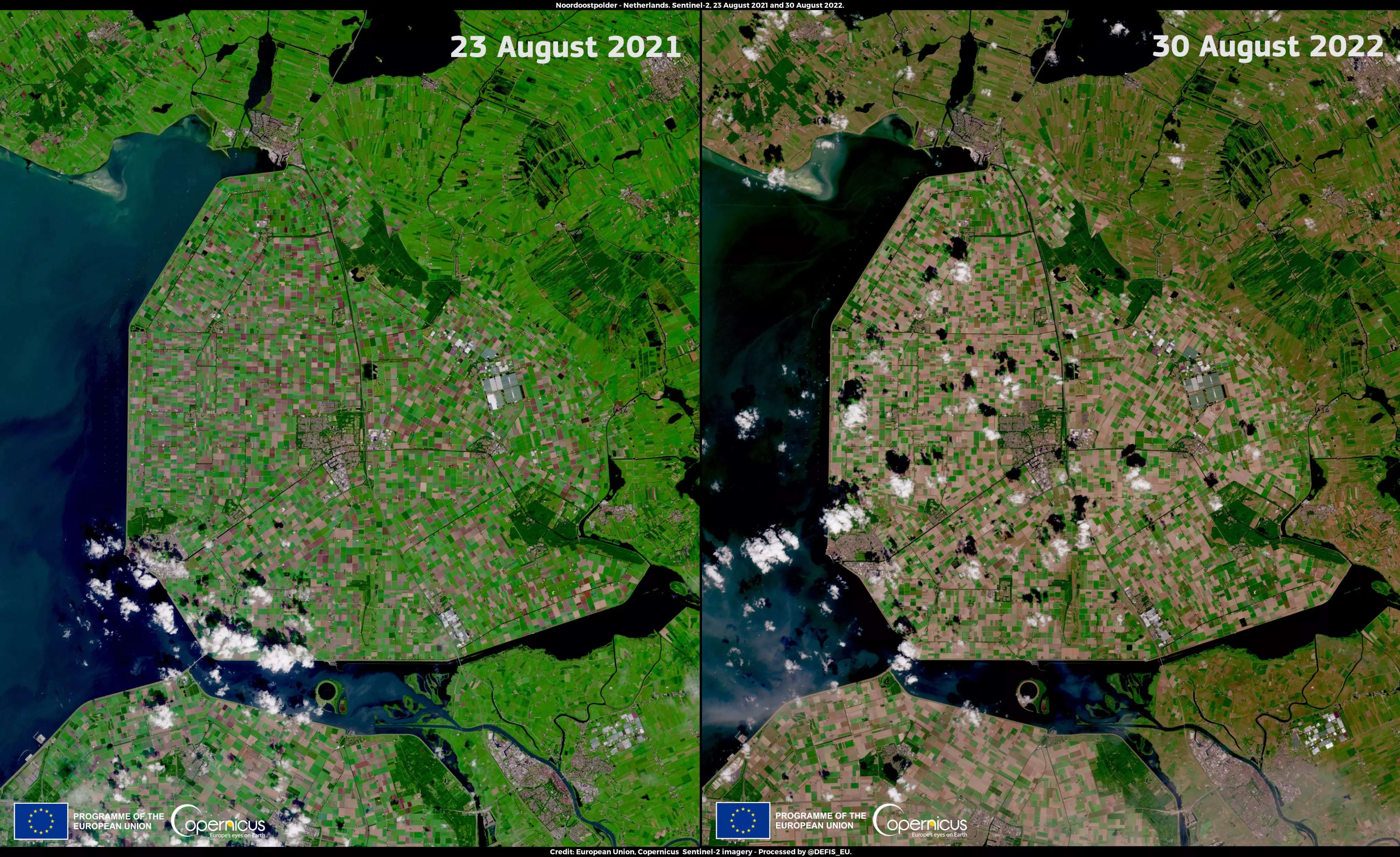 The drought has affected several sector such as agriculture, transport and energy generation. (Pic courtesy: Copernicus Sentinel-2 satellite)