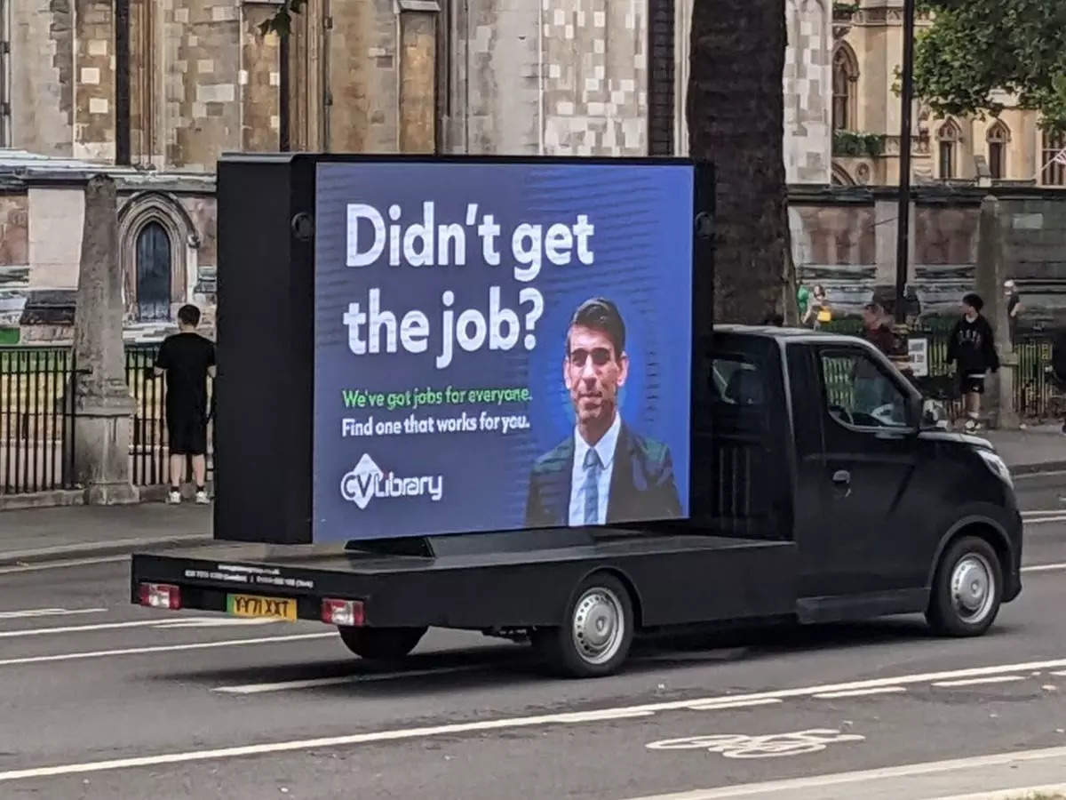 CV Library's ad featuring Rishi Sunak's face next to the line "Didn't get the job?" | Picture courtesy: Twitter/@alexofbrown