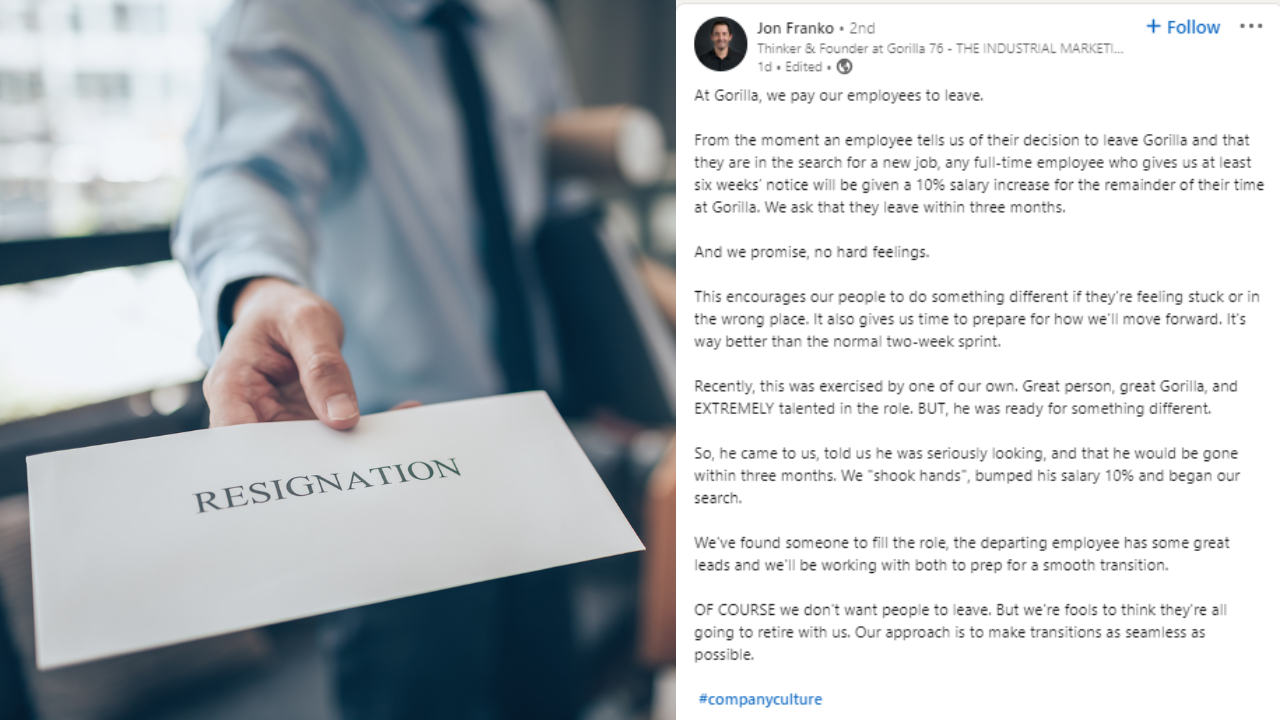 This US company pays employees to quit, gives them 10% hike during notice  period - here's why