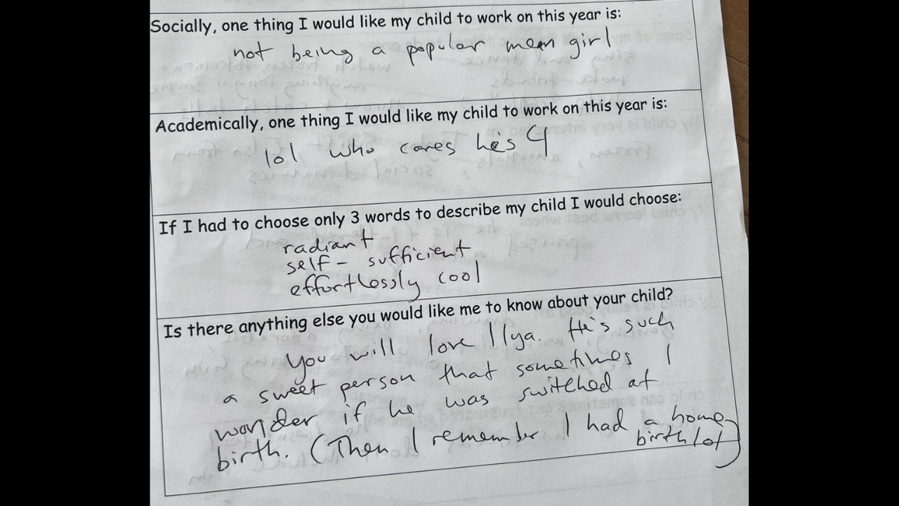 Who cares what my 4 year old is working on academically?  Mom's cheeky response on school form goes viral