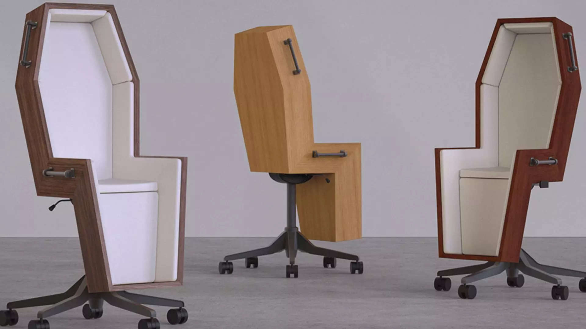 The coffin-shaped "final shift office chair" is a morbid reminder of death for those working long hours | Picture courtesy: Chairbox