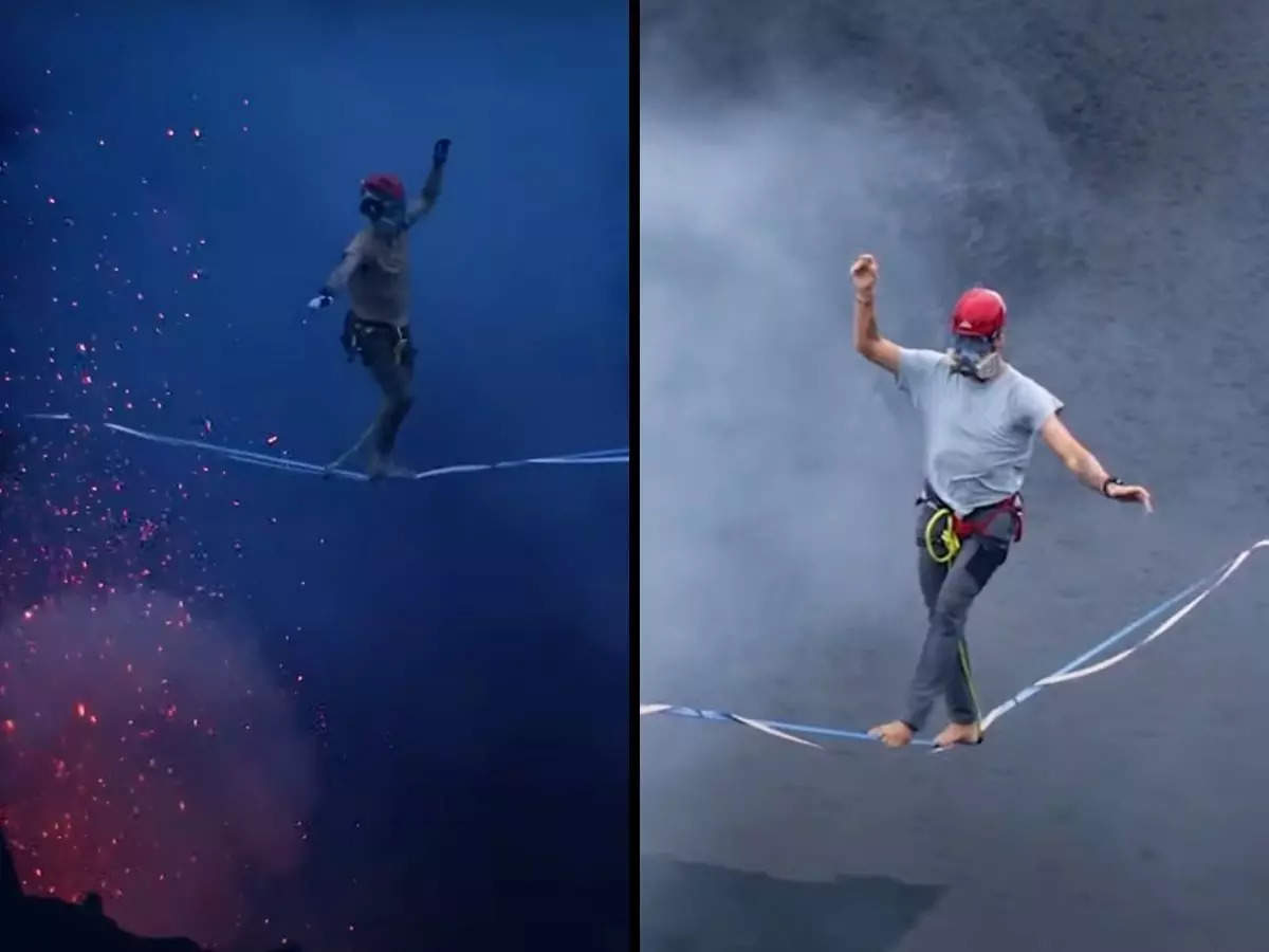 Daredevils walk 846 feet downhill after breaking active volcano Guinness World Record