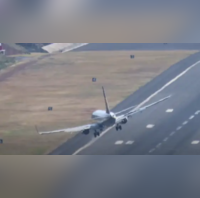 Dramatic moment pilot pulls off 'sideways' landing caught on camera
