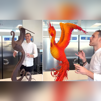 Pastry chef creates 'chocolate phoenix' with 2,000 chocolate feathers