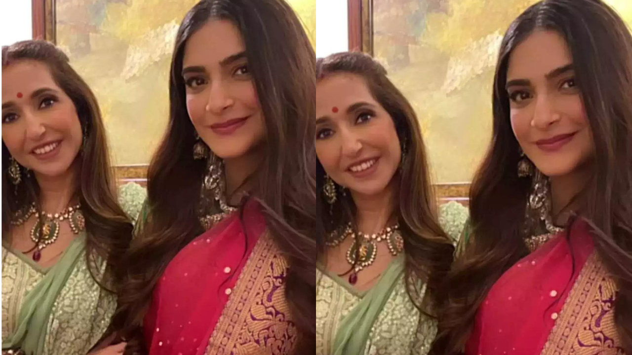 New mom Sonam Kapoor Ahuja looks stunning in pink, ethnic jewellery as she celebrates Karwa Chauth with fam 