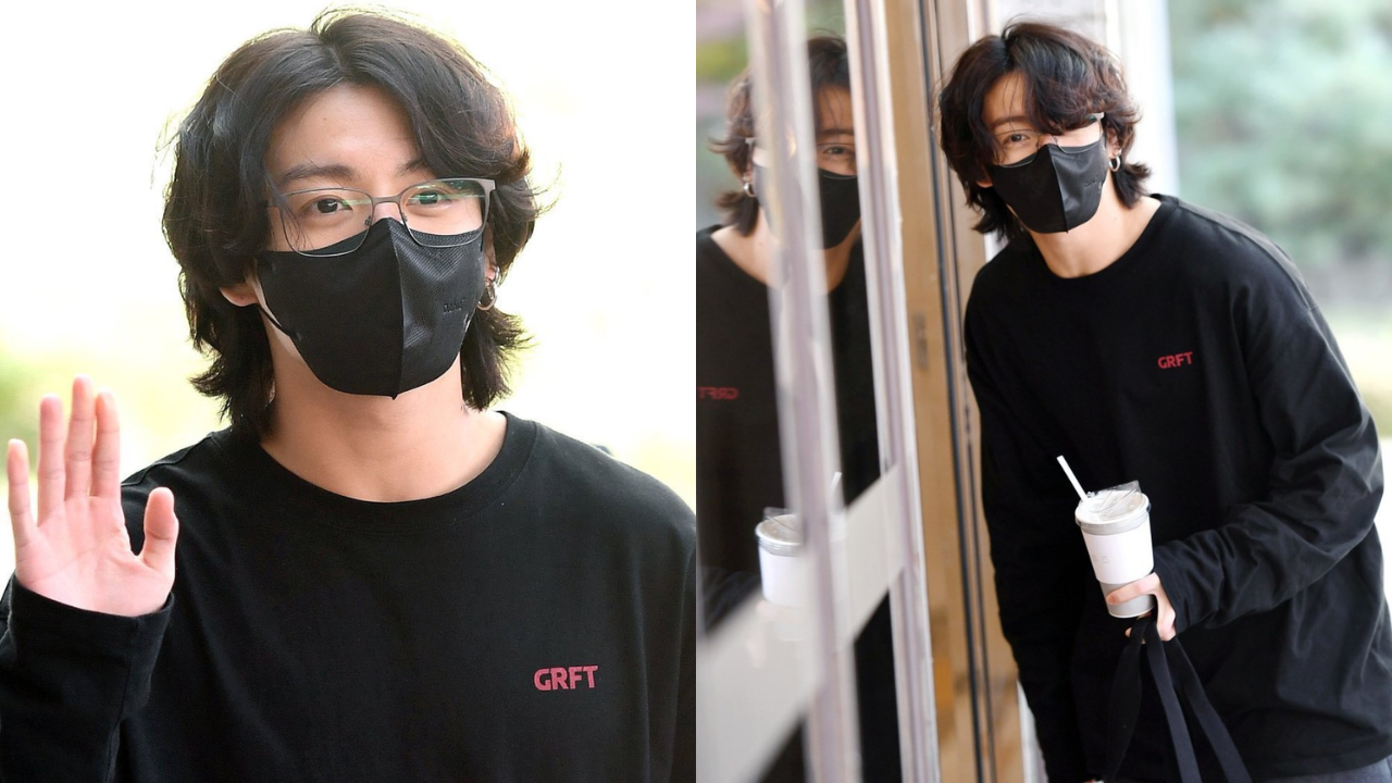 BTS' Jungkook oozes cool college boy vibe with fluffy hair and glasses in  new airport pics