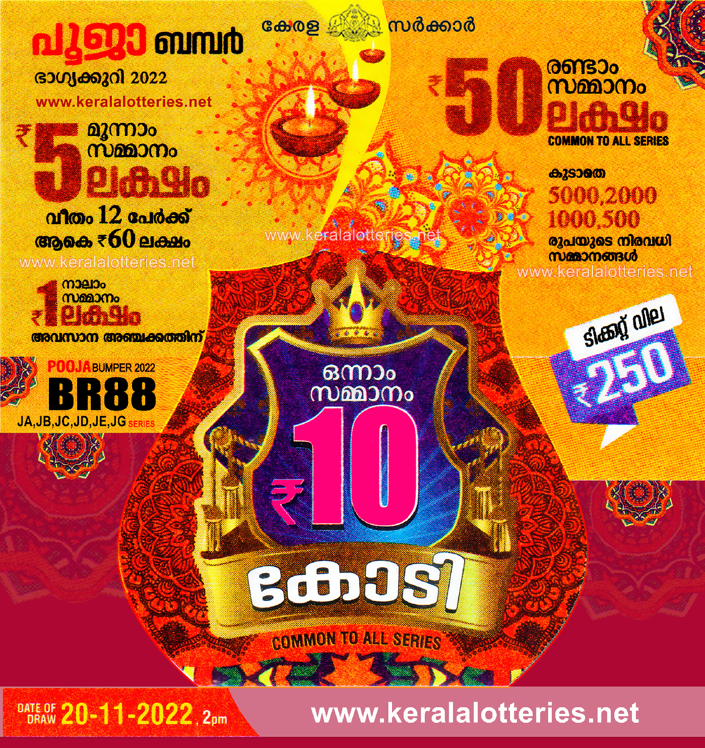 Kerala Pooja Bumper 2022 BR 88 lottery results
