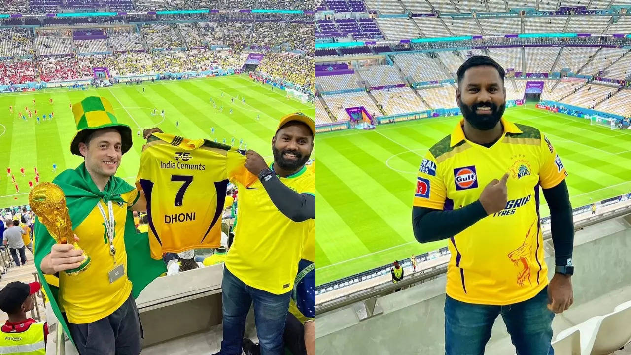 Ms Dhoni Fan Proudly Sports Thalas Jersey During Brazil Serbia Fifa Wc Match Csk React 7610