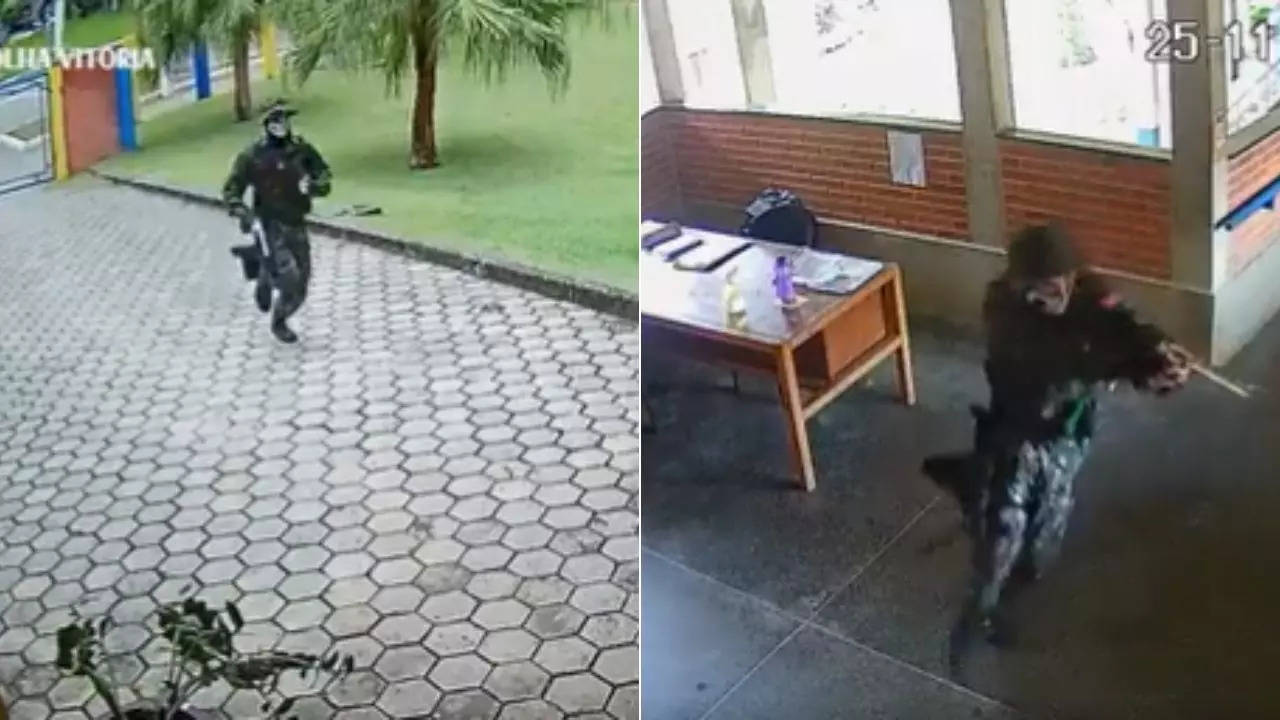 Security camera footage of shooter aired on Brazilian media