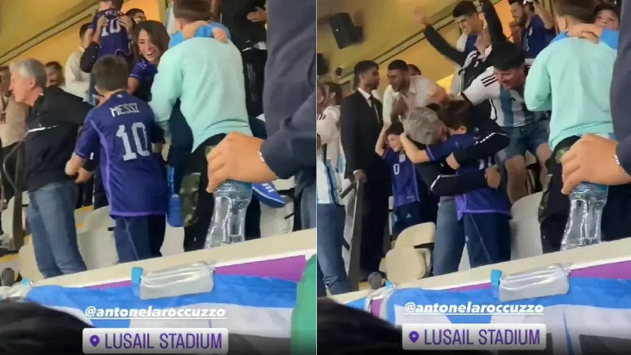 Żona i syn Lionela Messiego świętują jego gola w meczu z Meksykiem.