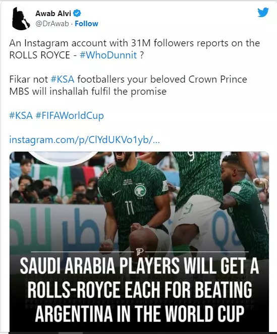 2022 Fifa World Cup: Saudi Arabia players will not get Rolls-Royce Phanton  Series II for beating Messi-led Argentina