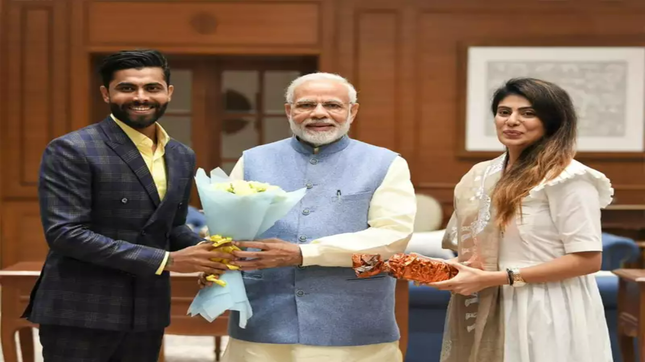 Ravindra Jadeja and his wife with PM Modi