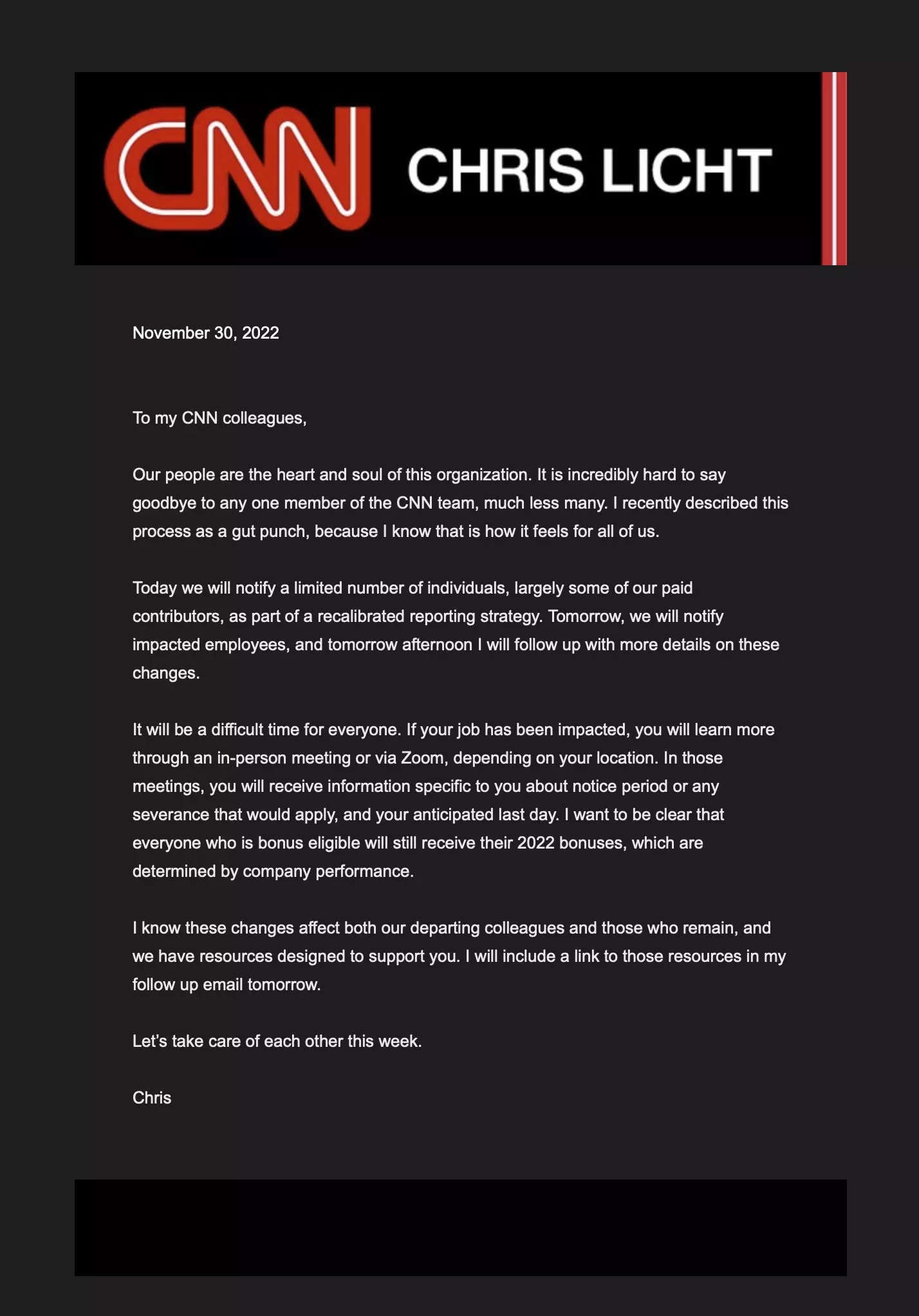 CNN Layoffs CNN to begin layoffs, informs employees of job