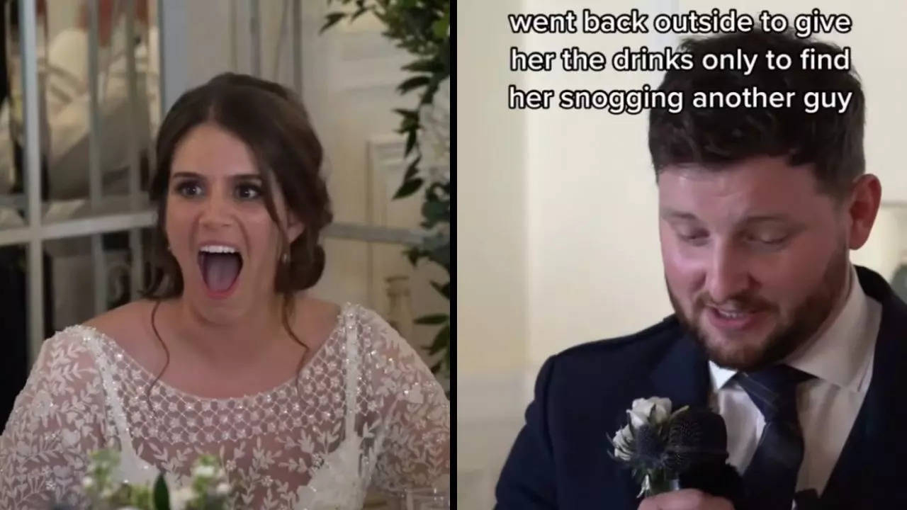 Ian Young left his bride, Katie, blushing in embarrassment after exposing her secret during their wedding toast | Screenshot courtesy of Knoxland Films/TikTok