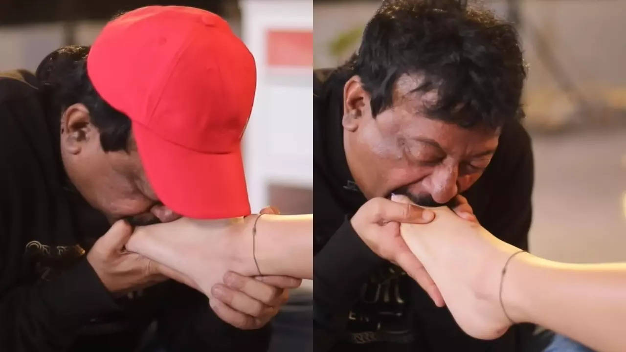 Ram Gopal Varma Licks Actress Ashu Reddys Toes Viral Video Disgusts Internet