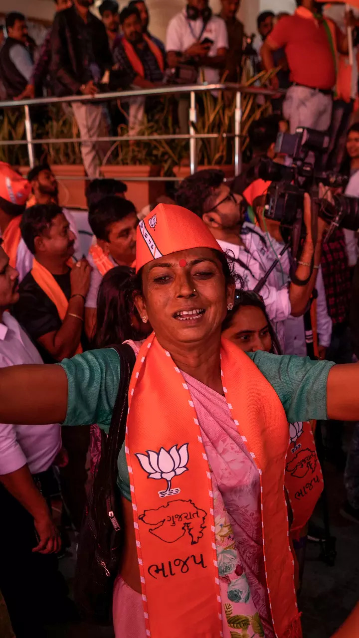 BJP supporters celebrating victory in Gandhinagar