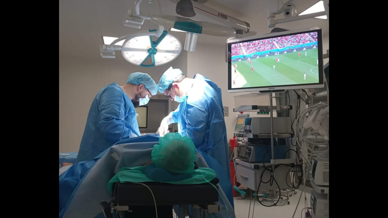 Man watches FIFA World Cup match during surgery