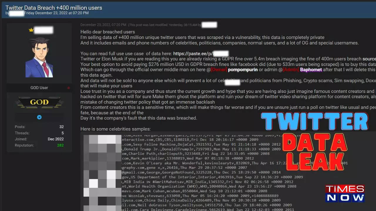 The hacker39s post with identifiable information blurred