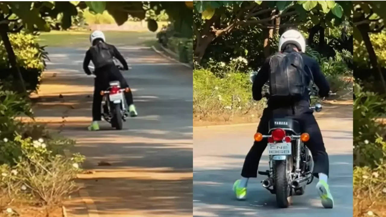 MS Dhoni struggles to start his bike at home, video goes viral