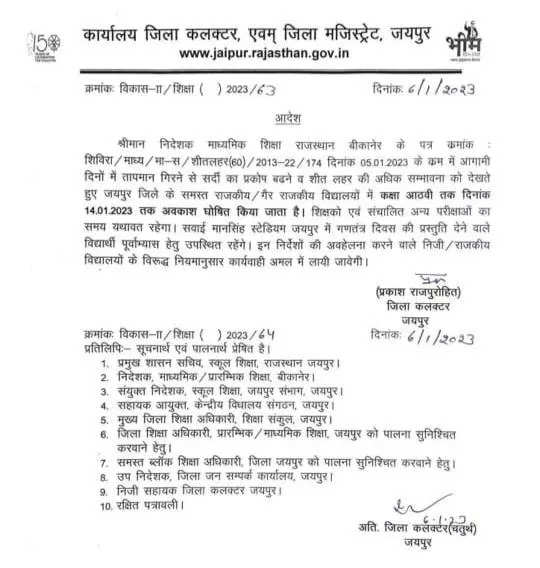 Rajasthan: Jaipur Schools Closed Till January 14 For Classes 1 To 8 Due ...