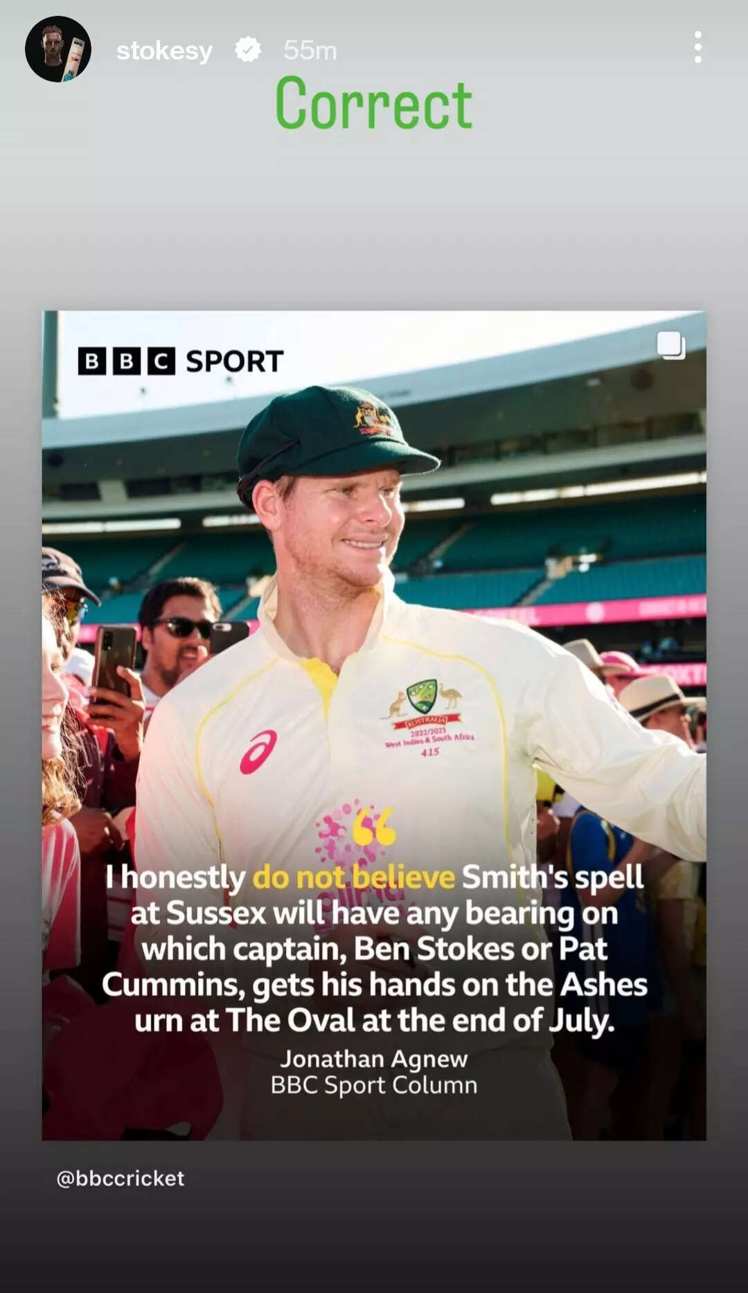 Ben Stokes39's reaction to Smith39s County stint
