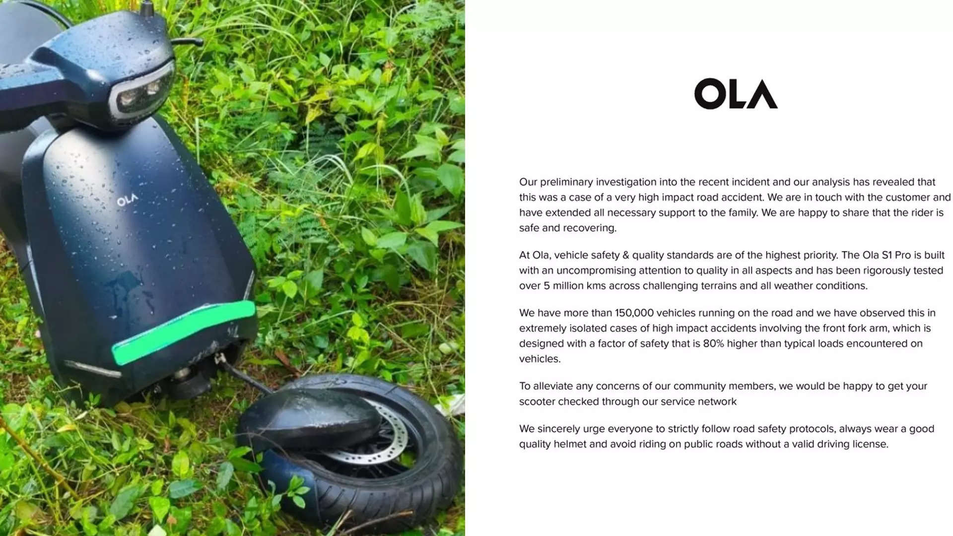'Case of very high impact road accident'- Ola Electric reacts to latest accident linked to front suspension break