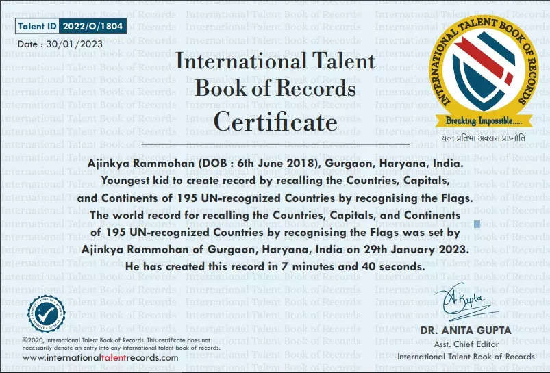 8-year-old Malaysian gains two world records for naming 230 country flags  in 4 mins 38s