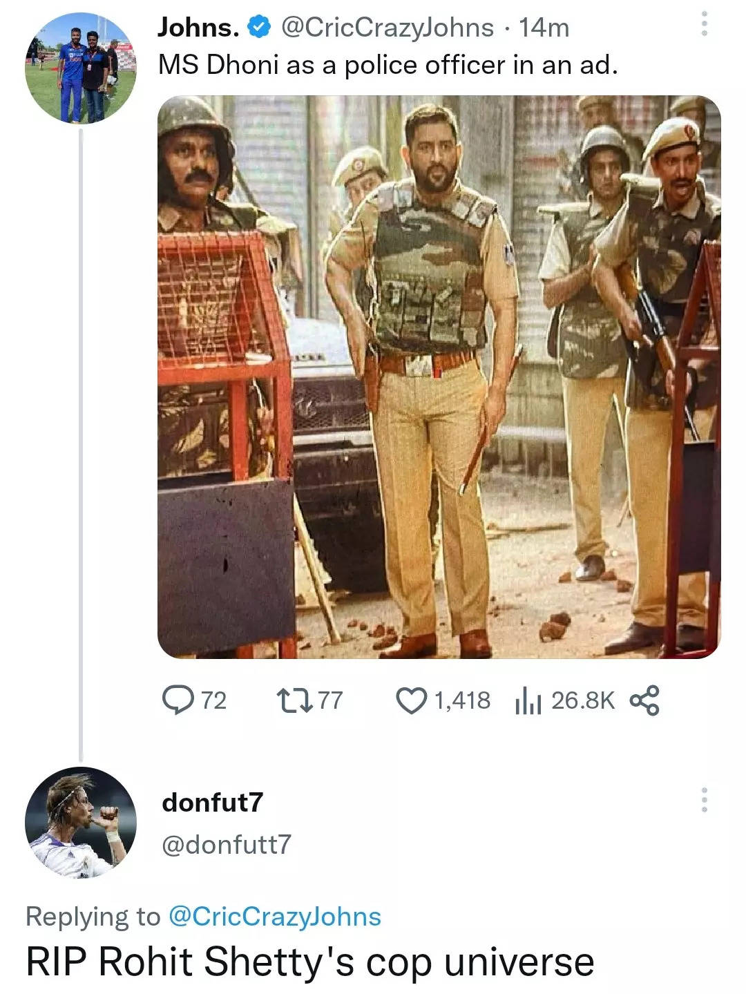 Reactions to Dhoni39s picture as cop