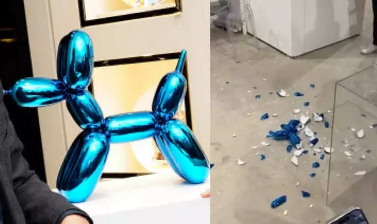 Woman breaks balloon dog sculpture worth Rs 34 lakhs at art fair after  tapping it to see if it was real