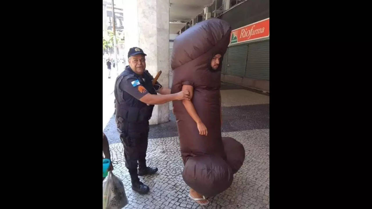 Brazil police arrests man dressed as giant penis for harassing women - SEE